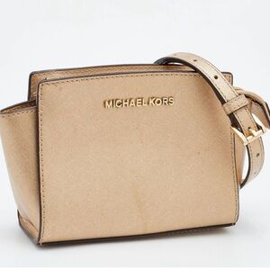MICHAEL KORS Selma Mini Crossgrain Leather Crossbody Bag, Pale Gold, NWOT